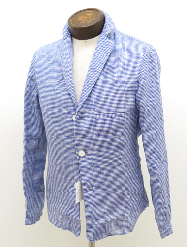 LARDINI(ラルディーニ)　リネンシャツジャケット　ブルーマイクロギンガムチェック　サイズXS（46～48相当）